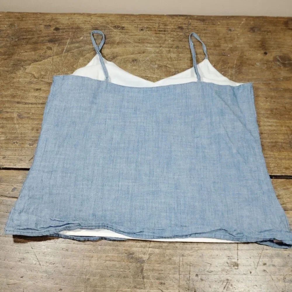 J Crew Womens Sz 8 Cotton Reimagined Sleeveless Tank Top Blouse Blue Chambray